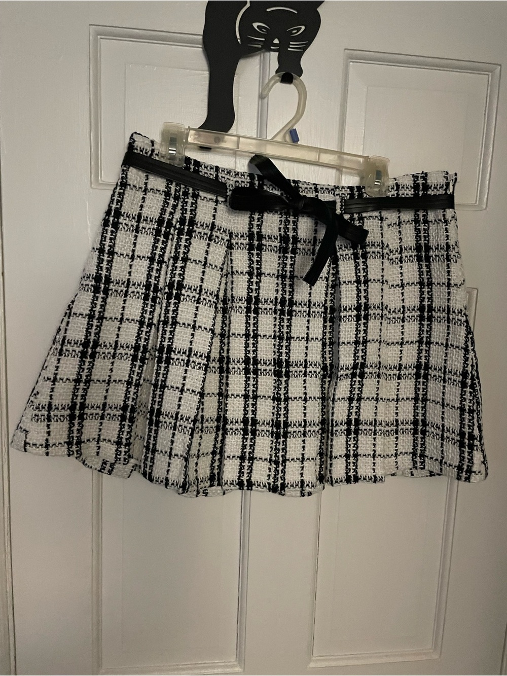 NWT Francesca's Black and White Jenna plaid Mini Skirt with removable belt